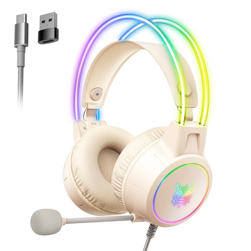 หูฟังเกมมิ่ง ONIKUMA X15 PRO RGB LIGHT DOUBLE-HEAD BEAM GAMING HEADSET - สีงาช้าง_1